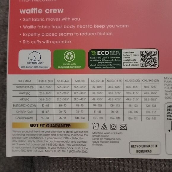 Grey Fruit of the Loom Women's Eversoft Waffle Thermal Top and Bottom Size XS - Picture 7 of 11